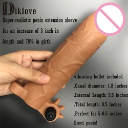 8.5 inches L  realistic penis sleeves enlargement solid head extend condom penis extender with bullet sex products for man