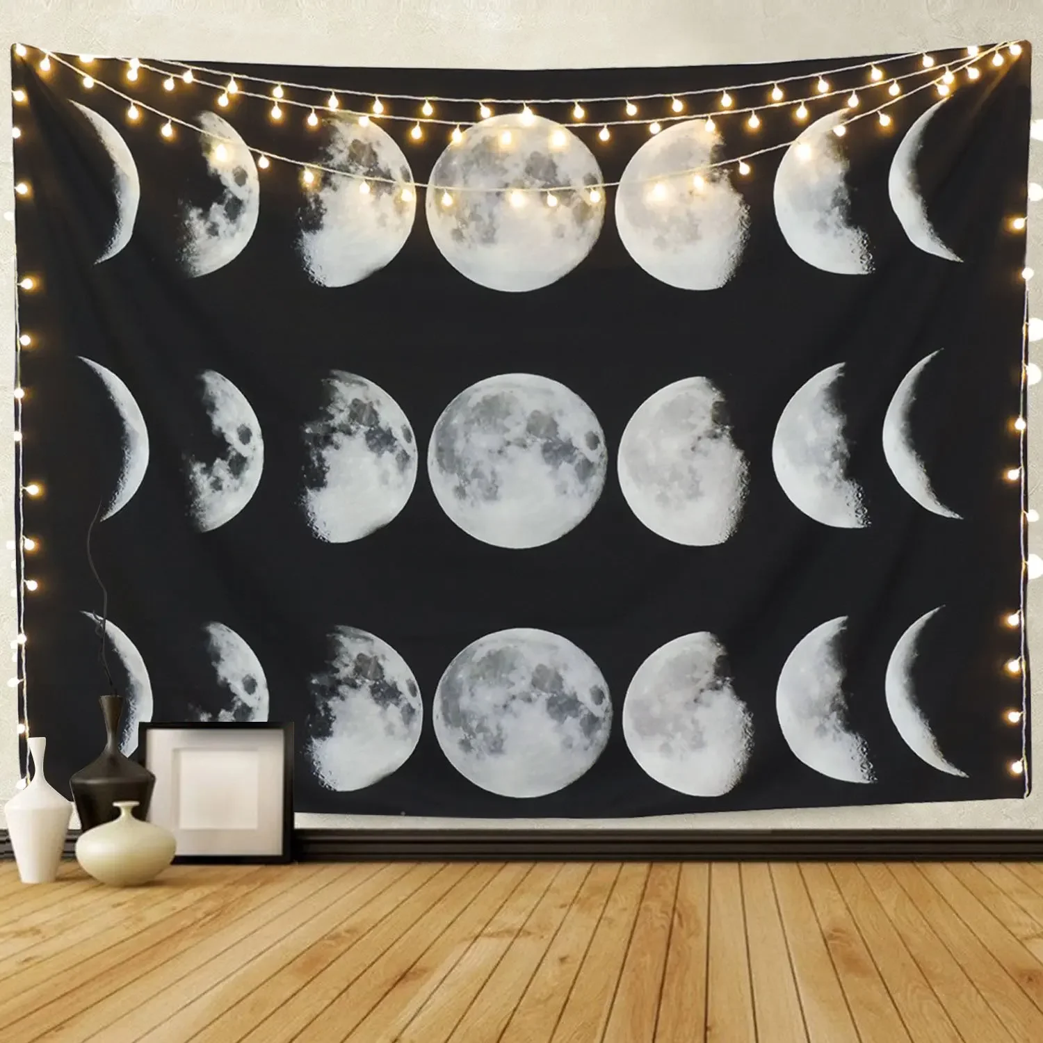 Black And White Moon Phase Tapestry Wall Hanging Space Psychedelic Black Tapestries Boho Room Wall Decor Home Decoration Wall