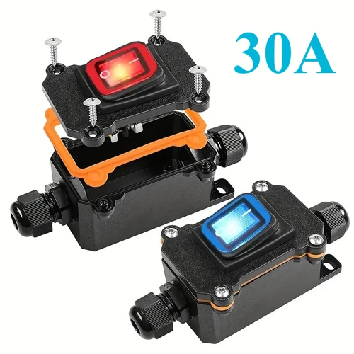 Imagen 1 del producto Línea de interruptor tipo barco resistente al agua de alta potencia 30A 24V 220V con alta corriente modificada e instalada con caja de cableado exterior