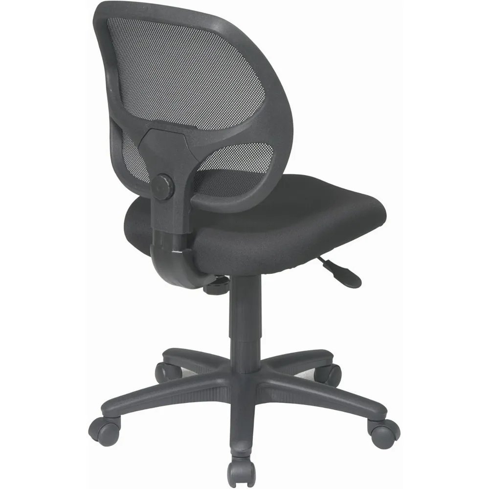 كرسي مهام المكتب الخلفي بشاشة Office Star EM Series مع دعم قطني مدمج وظهر قابل للتعديل، قماش أسود
