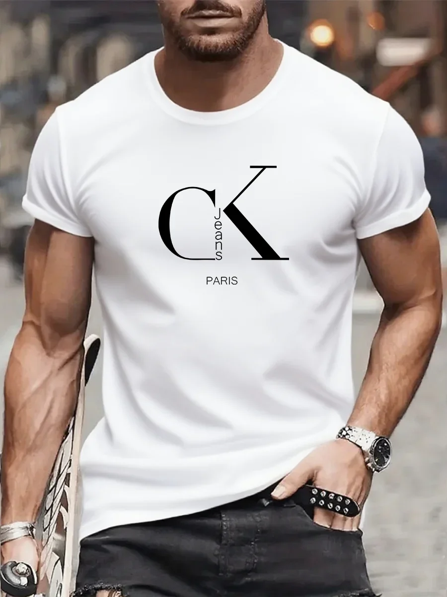 

Luxurious Brand Fashionable Cartoon Letter Print Round-neck Street-style Short-sleeved T-shirt, Trendy Men's Summer Y2K Top