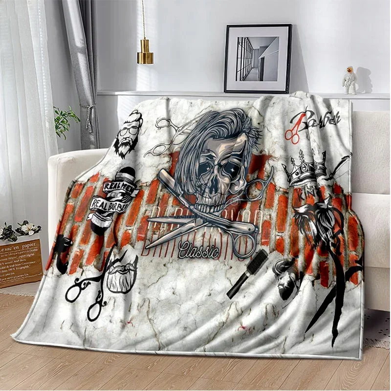 Cobertor vintage impresso em 3D para bebês, barbeiro, tapete do crânio, capa quente macia para casa, quarto, cama, sofá, piquenique, viagem, escritório