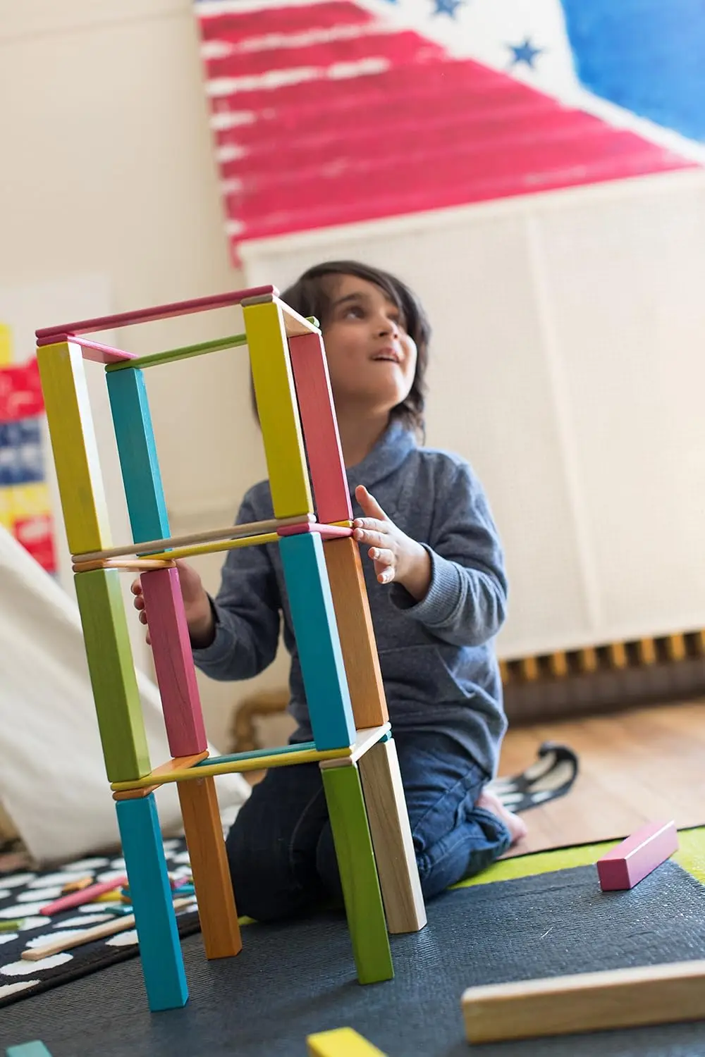 Ensemble de blocs magnétiques en bois Tegu de 42 pièces, fleur/coucher de soleil/lues