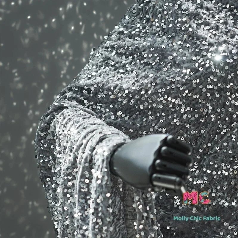 Elastic Velvet 5MM Three-dimensional Sequin Fabric Soft Elastic Sewing Cheongsam Evening Dress DIY Tablecloth Decorative Fabric