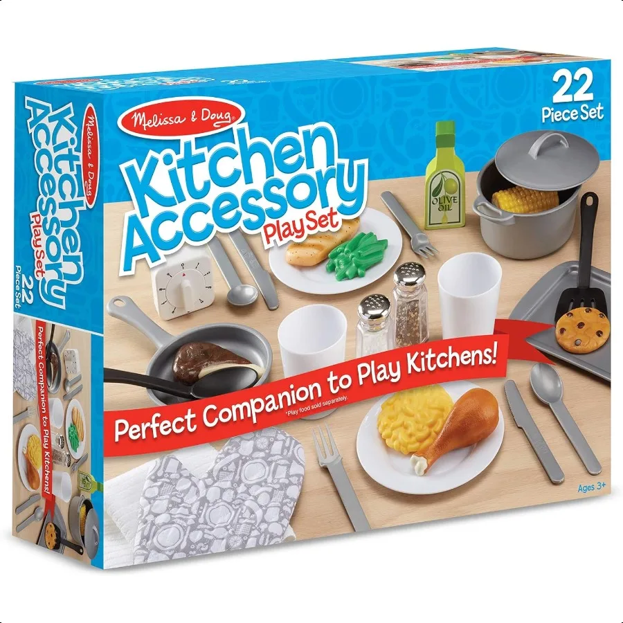 

Melissa Doug 22Piece Play Kitchen Accories Set Utensils Pot Pans and More White