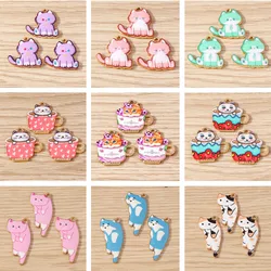 10pcs Cartoon Enamel Animal Cat Charms Pendants for Jewelry Making Drop Earrings Necklaces Bracelet DIY Handmade Crafts Supplies