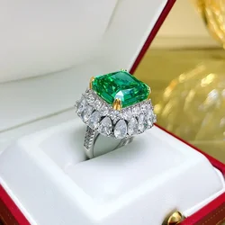 Desire Luxury Inlaid Princess Square Ring Artificial Jade Female Index Finger 925 Silver