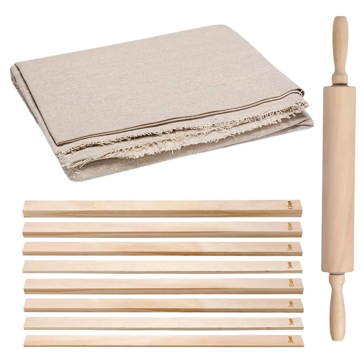 【2026 TOP Global】▼△◑12 Pcs Pottery Tools Include 1 Wood Rolling Pin Sculpting Polymer Clay Tools 1 Pottery Wedging Board/Linen T