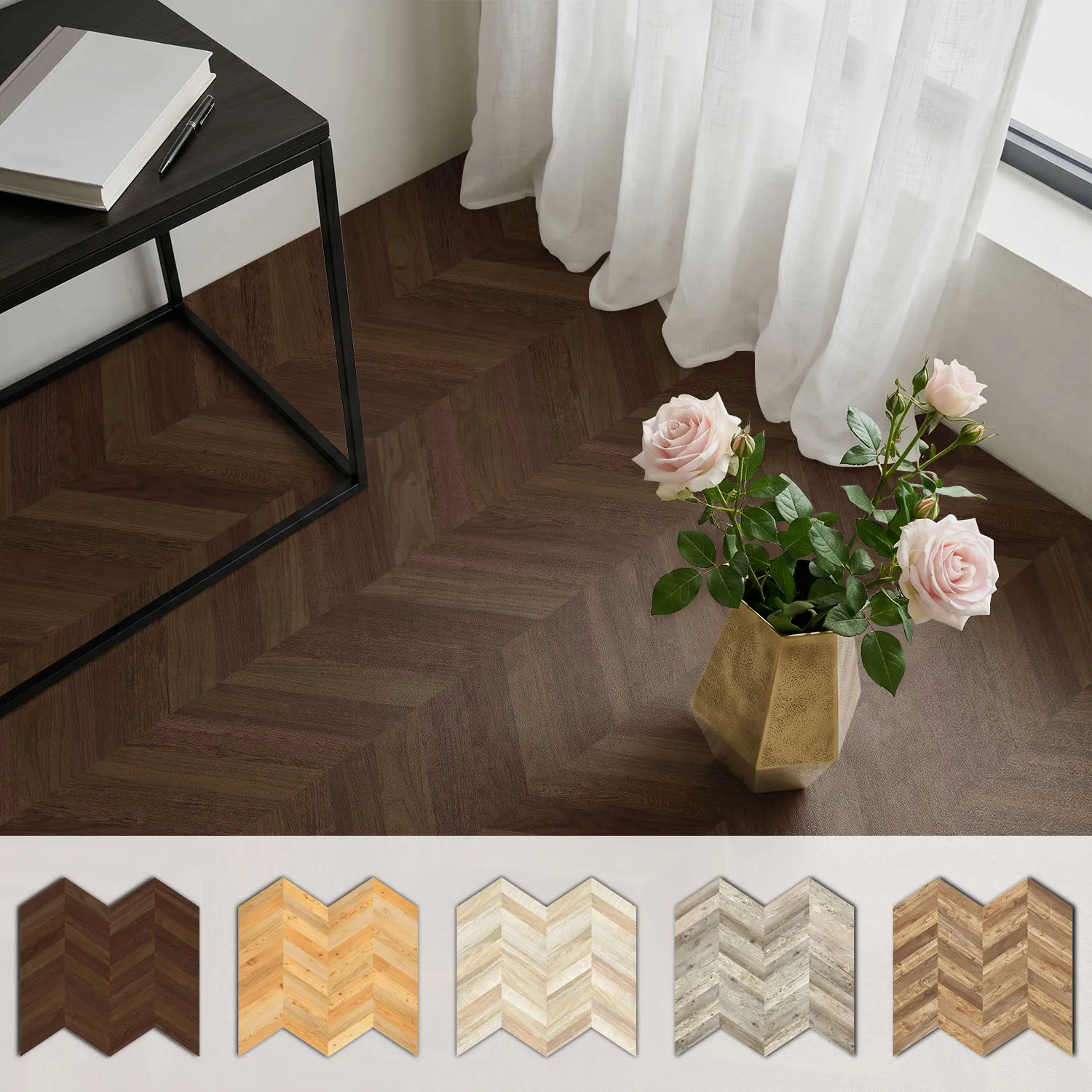 Chevron Wood Peel and Stick Wall Tile 30cm Waterproof Self Adhesive Floor Sticker for Kitchen Bathroom Decor