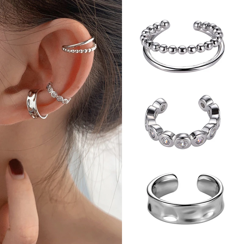 EIN Mädchen 3 Teile/satz Zirkon Multilayer Clip Ohrringe für Frauen Mädchen Einfache Geometrie Ohr Manschette Mode Silber Gold Farbe Schmuck geschenk