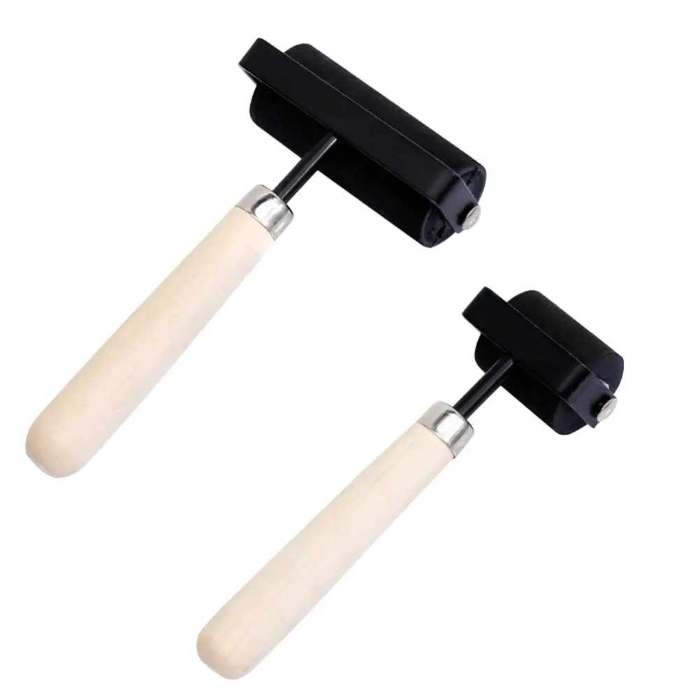 2Pcs Lightweight Rubber and Wood Roller for Smooth Ink Glue Rolling Stamping Printing Carved Blocks Easy Clean Comfort