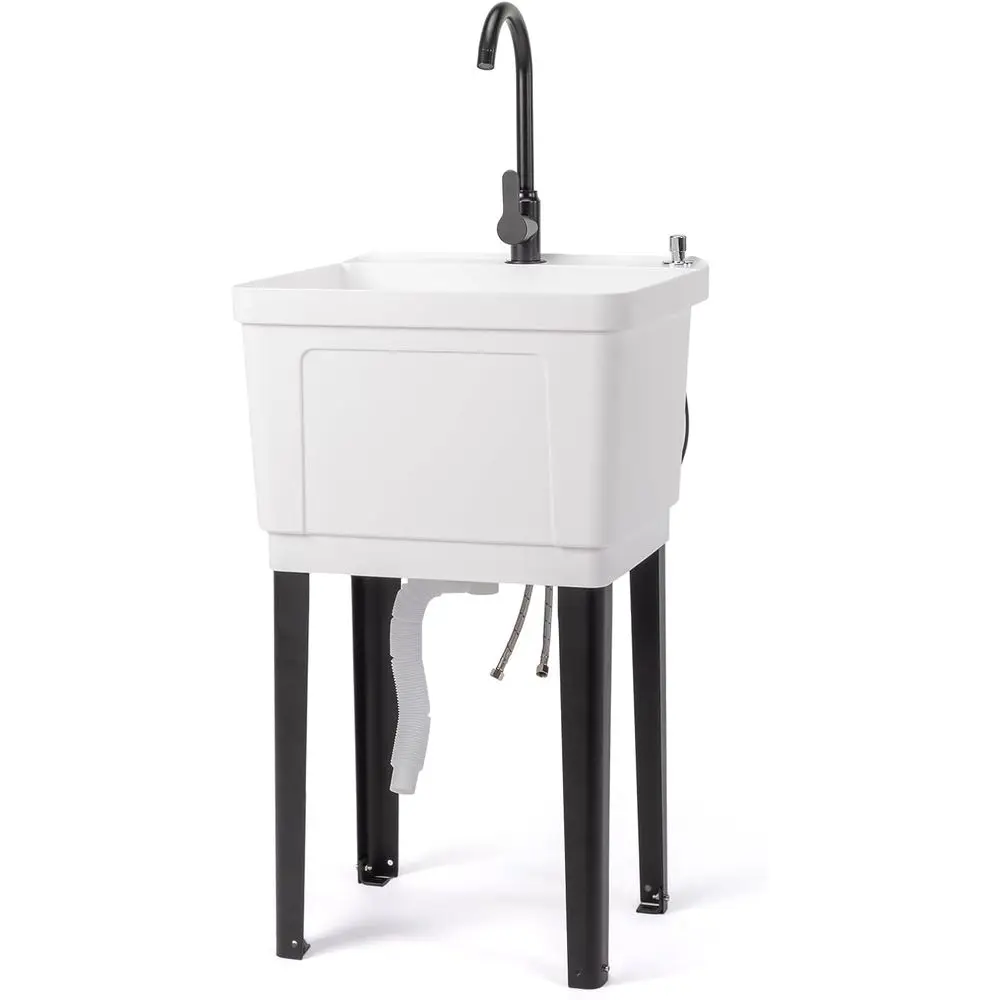 13-Gallon White Laundry Sink with Stainless Steel Faucet, 19.7W x 18.9D x 33H