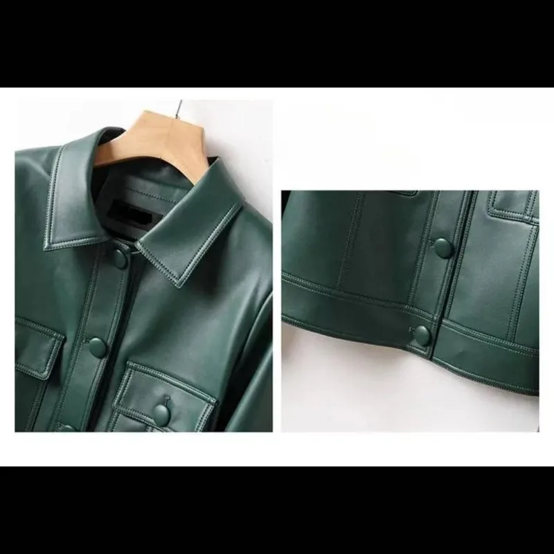 Veste en cuir individuelle de haute qualité, manteau ample, décontracté et polyvalent, amincissant, à revers, printemps automne