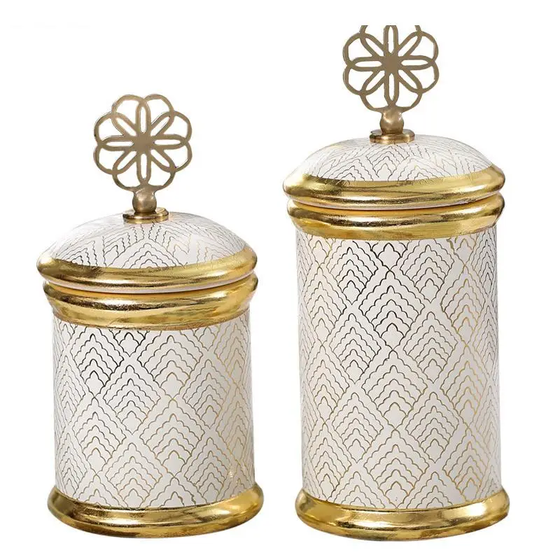 Imagem -06 - Vaso de Cerâmica Listrado Dourado com Tampa Frascos de Armazenamento de Criatividade Decoração de Mesa Vasos de Doces Caddy de Chá Vasos de Flores Decoração Moderna de Casa