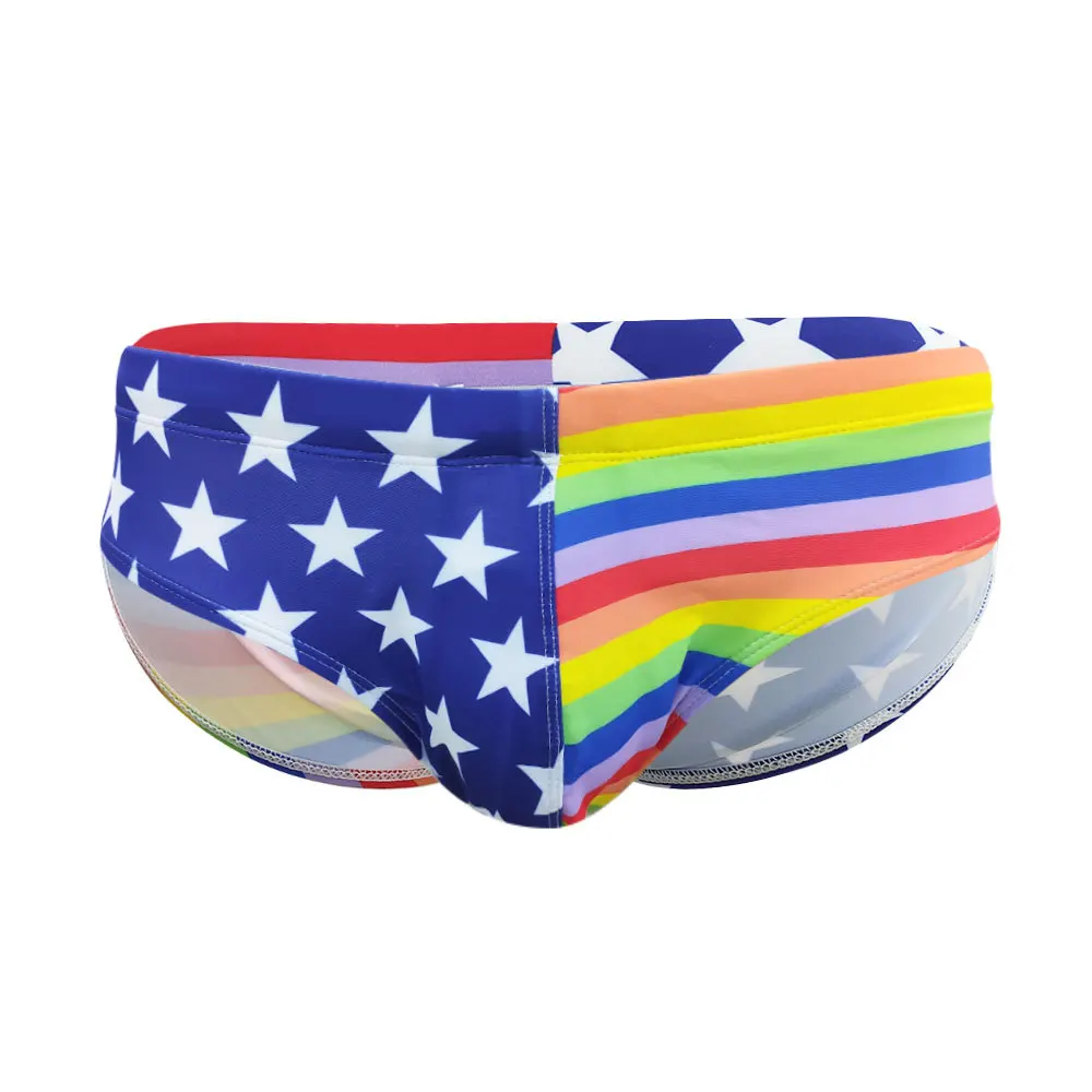 2026Color strip star splicing men's swimming trunks adult fitness sports foreign trade swimming trunks UXH068