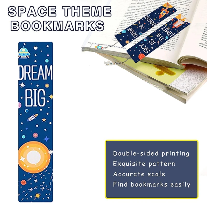 10PCS Space Pattern Bookmark Set With Metal Charms Planet Inspirational Quotes Cards For Kids Boys Girls