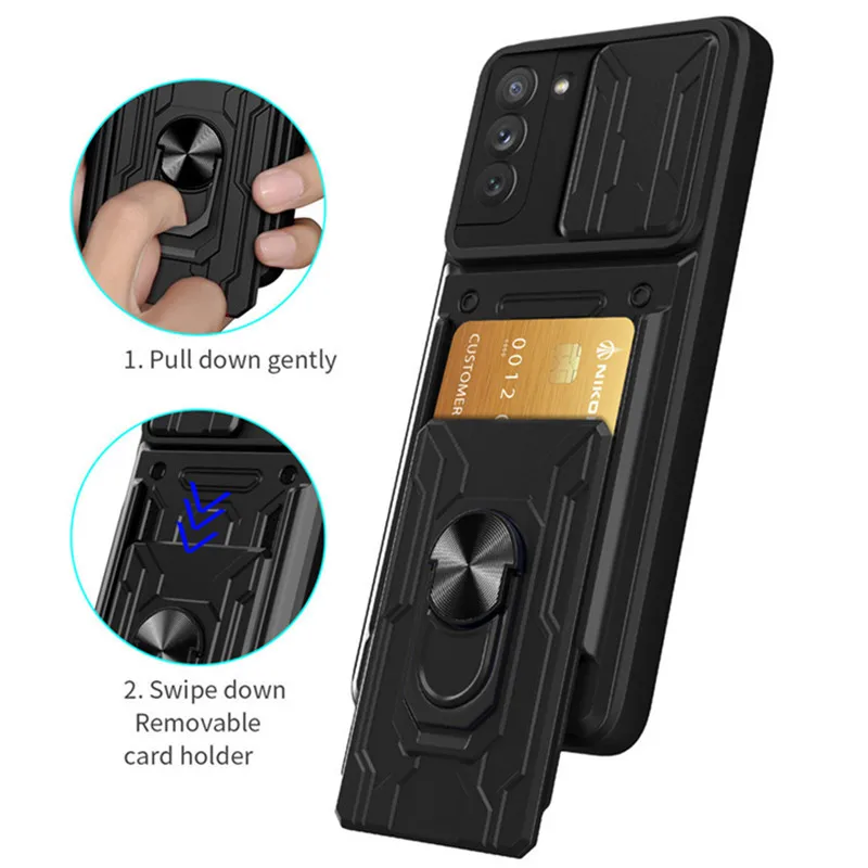 For Samsung Galaxy S21 S 21 Plus Case Magnetic Ring Armor Card Slot Phone Cases for S20 S22 Ultra FE Bracket Stand Holder Cover