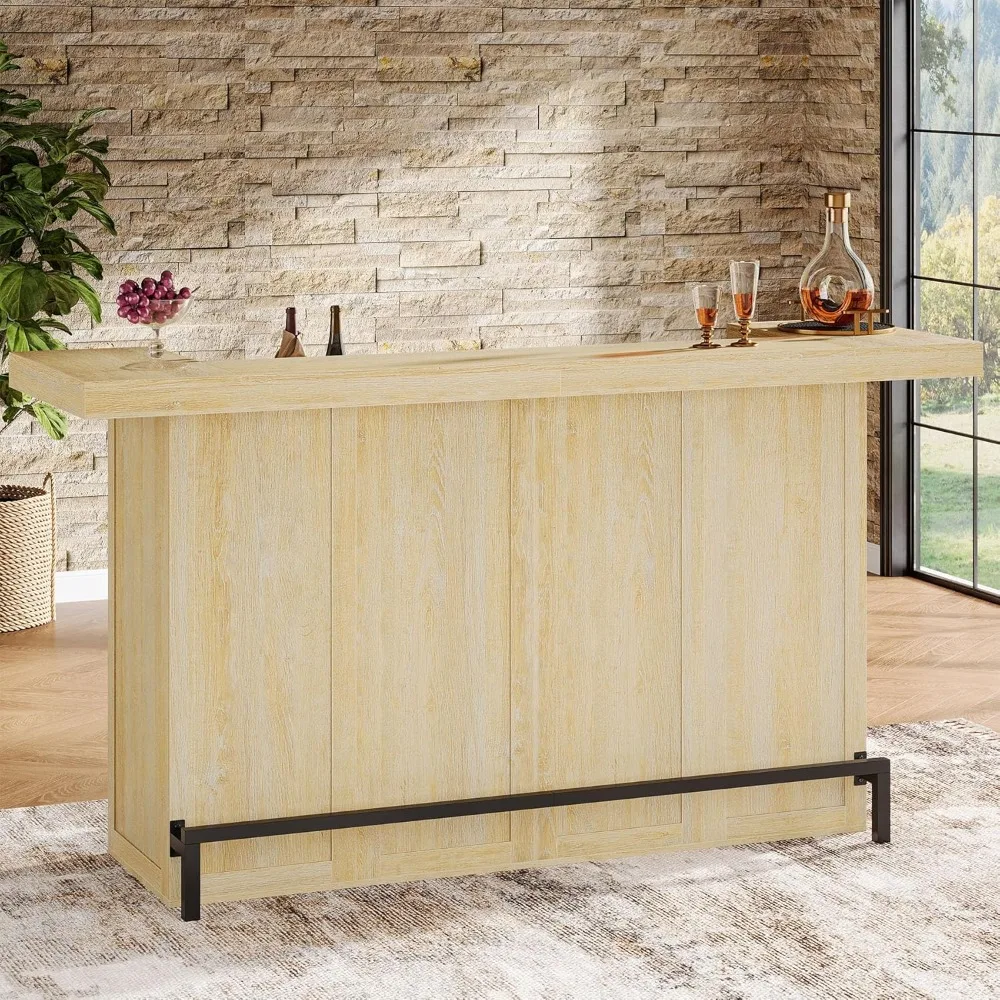 

4-Tier Bar Table, 70.9-Inch Large Modern Home Bar Unit with Wine Glass Holder and Black Footrest, Wine Liquor Cabinet with Stor