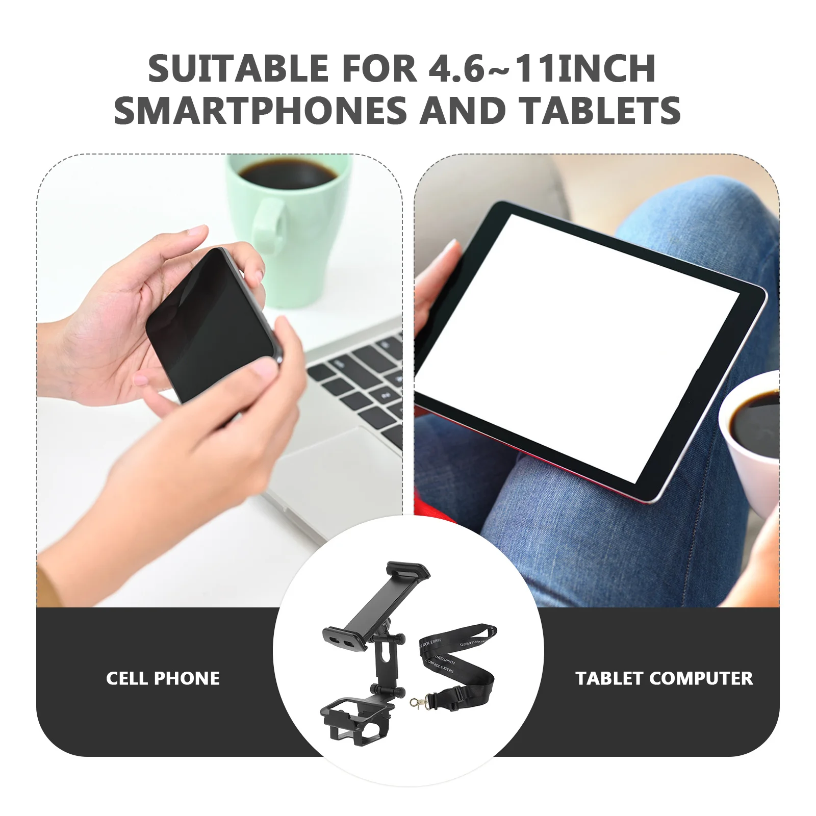 

Tablet Holder 360° Rotation Foldable Stand For 4.6~11Inch Devices Smooth Surface Neck Strap Remote Controller Mount Compatible