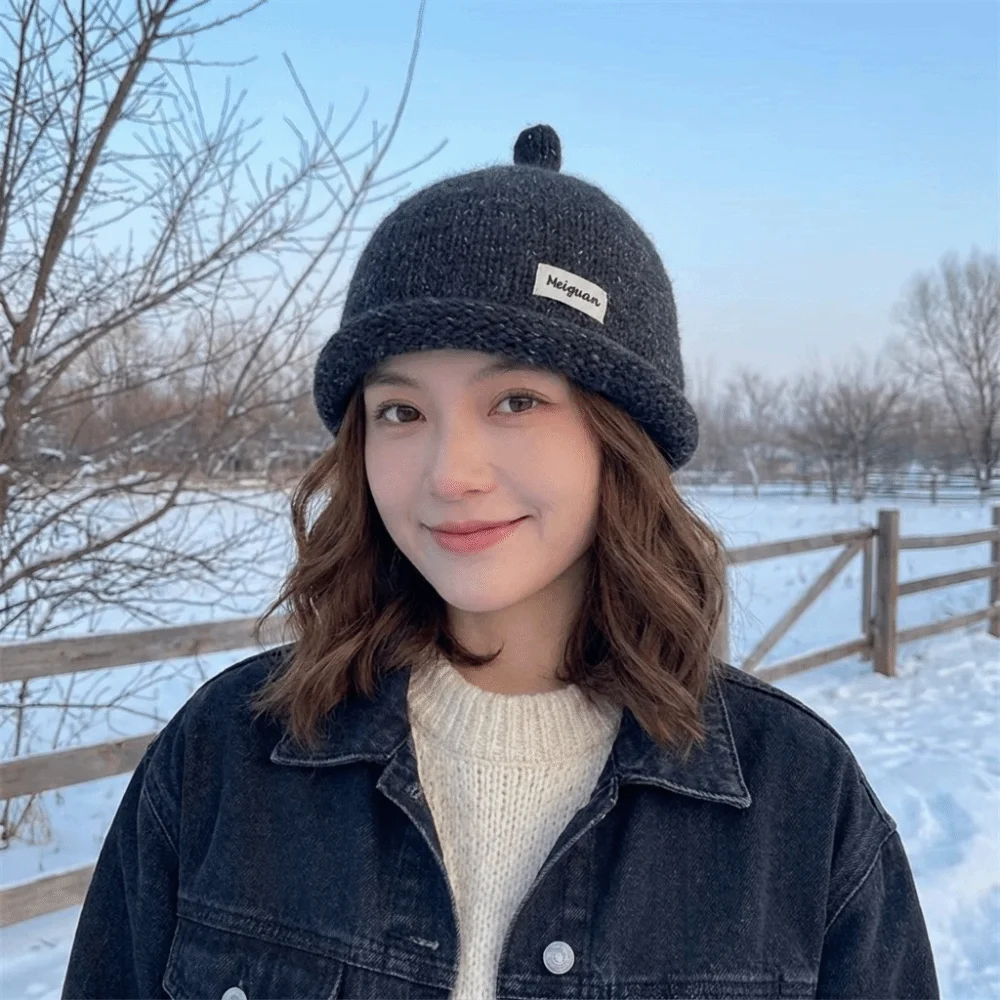 Cute Solid Color Knitted Beanies Cap Keep Warm Multifunction Painter Hat Beret Rolled Edge Pacifier Cap Winter
