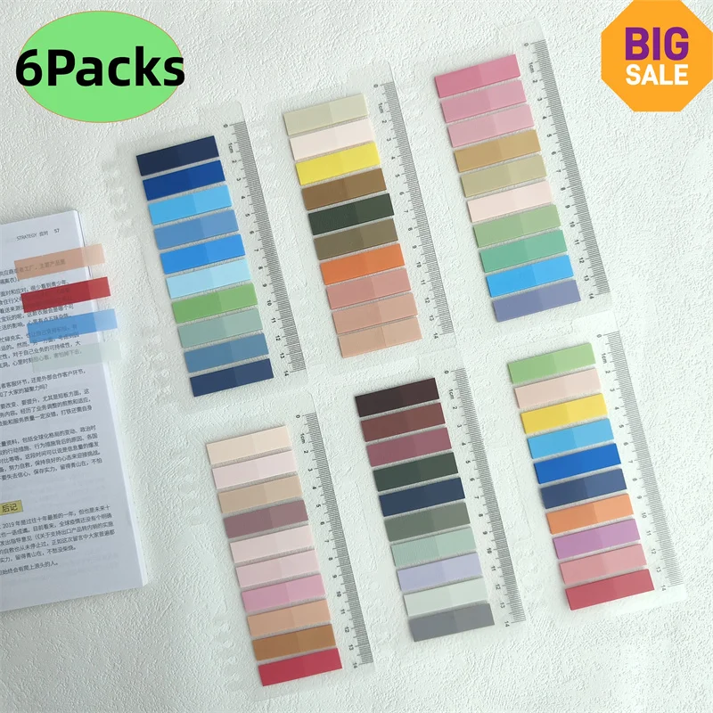 

6Packs Index Tabs Self Adhesive Page Markers Transparent Waterproof Sticky Notes Classify Files Flags planner Stickers