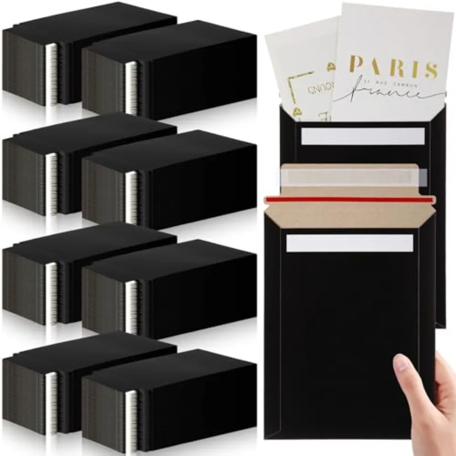 

Набор из 6 почтовых конвертов из жесткого картона 6x8 дюймов, самоклеящиеся, для фотографий, CD/DVD и документов, черные, плотность бумаги GSM.