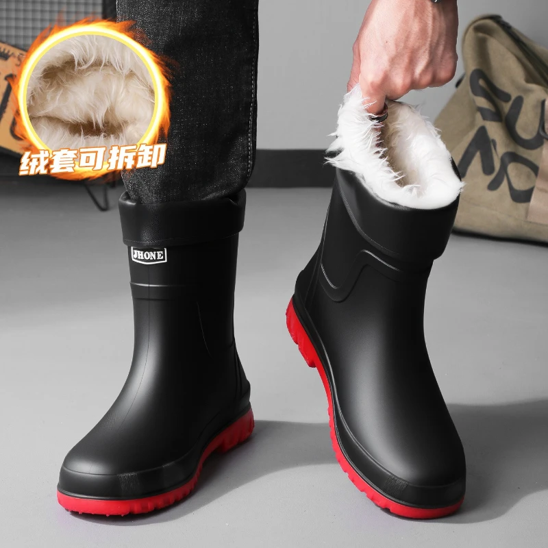 

Winter Warm Men's Shoes Waterproof Drawstring Rain Shoes Outdoor Fashionable Drawstring Men's Boots Anti Slip Fishing Shoes
