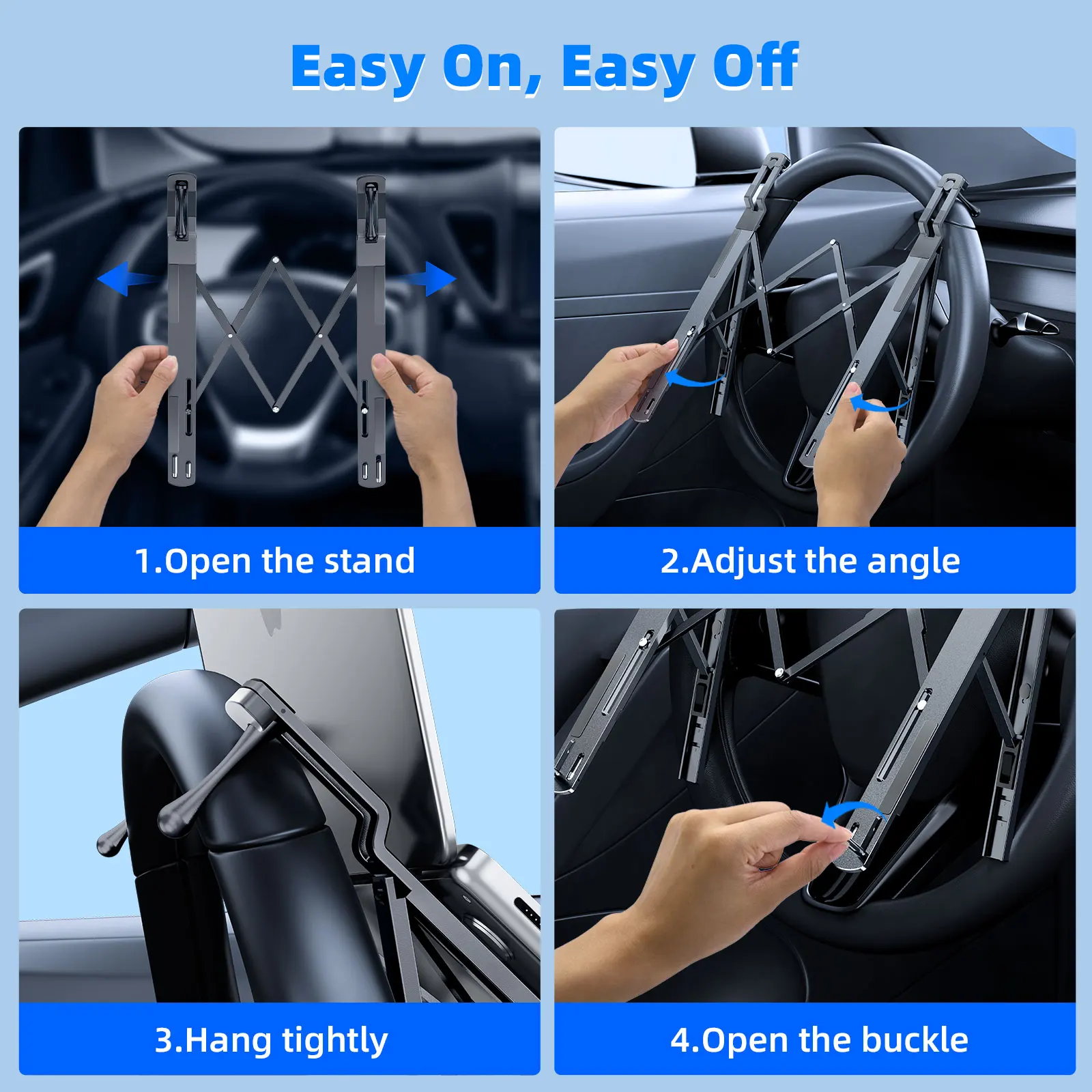 Eary Portable Car Steering Wheel Laptop Stand Foldable Holder 5-Level Adjustable Compatible For iPad Mini Tablet Car Accessories