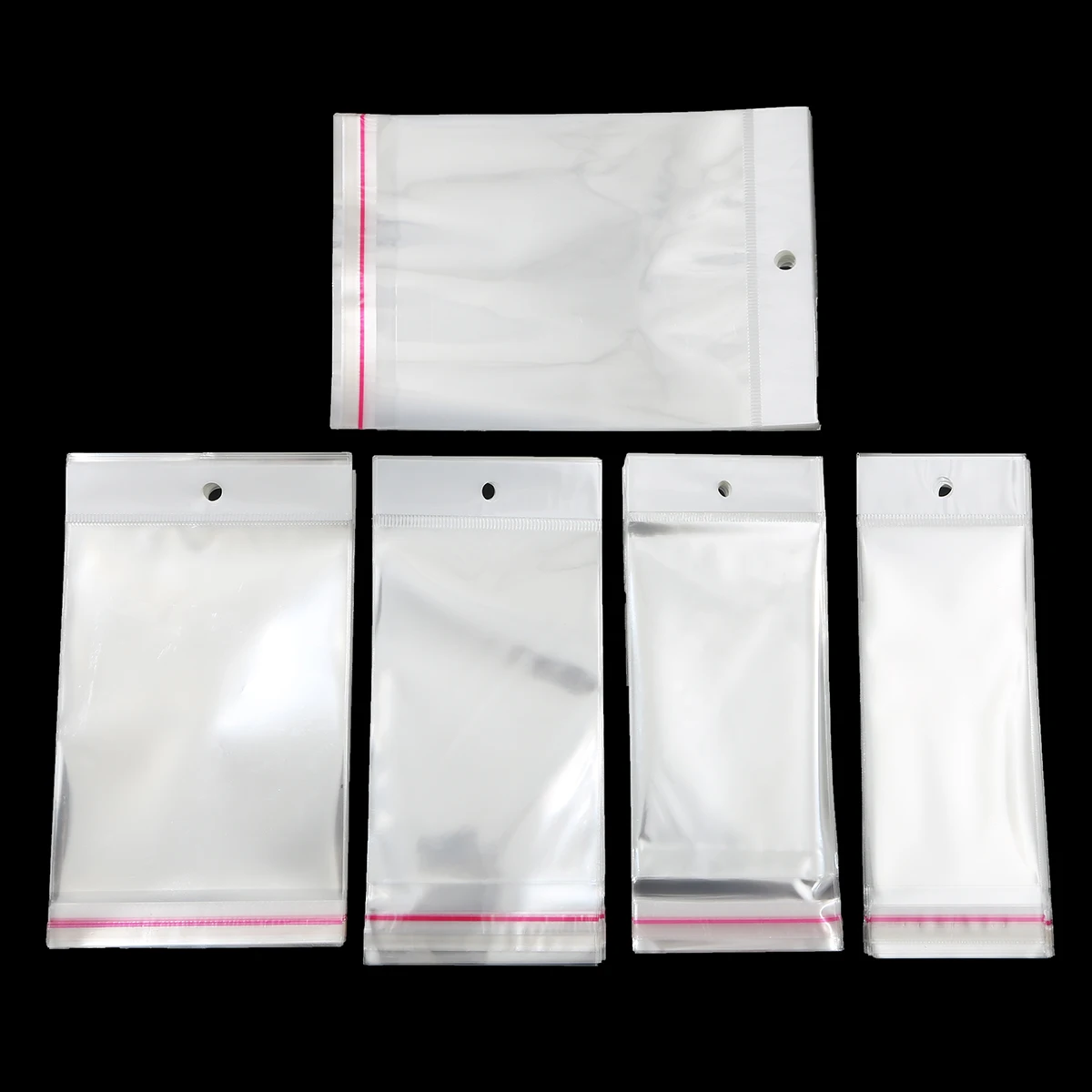 100 Stück transparente OPP-Beutel in verschiedenen Größen mit Loch, selbstklebend, durchsichtiger Kunststoff, selbstklebende Zellophanbeutel, Lebensmittelaufbewahrung, Geschenkpaket – Detail 6
