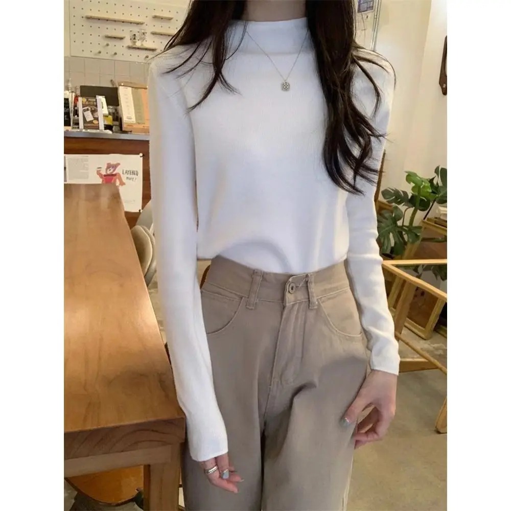 تنوعا الأساسية محبوك طويل Sve f عالية الياقة المرأة قاعدة irt سليم صالح بسيط اللون ملابس داخلية الخريف الشتاء