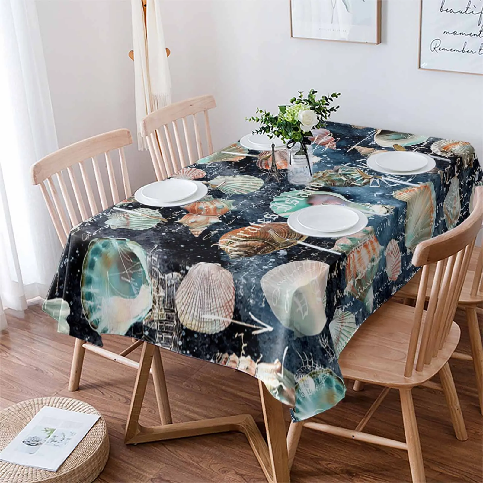 Summer Ocean Seahorse Starfish Waterproof Tablecloth For Table Kitchen Decorative Coffee Cuisine Party Table Cover