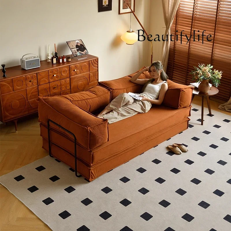 X40 Medieval Style Reclining And Sitting Fabric Sofa Bed French Retro Reclining Small Apartment Three-person Straight Sofa