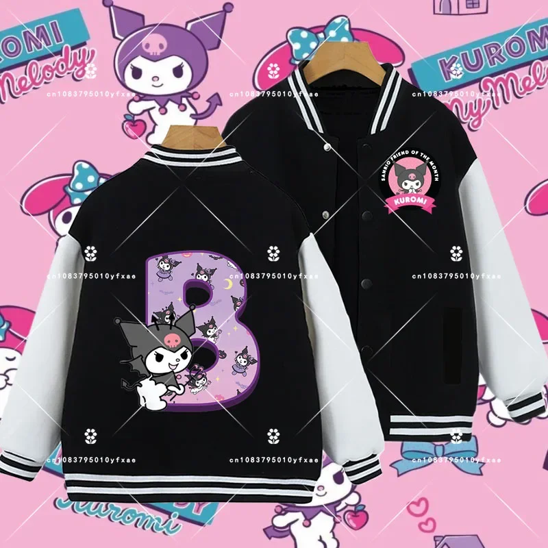 Kuromi ABCD letter baseball Uniform for kids 1-14 years old Spring Jacket Cartoon Print for boys and girls Kawaii knitwear