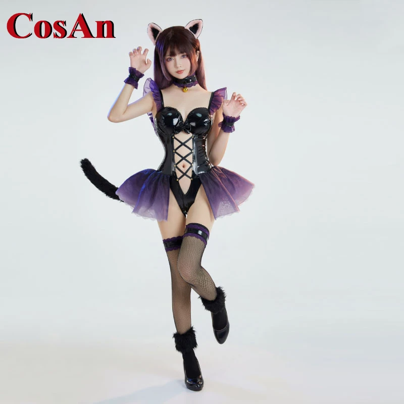 CosAn Hot Anime Cat Ear Cosplay Costume Lovely Sweet Black Jumpsuit Uniforms Female Activity Party Role Play Clothing