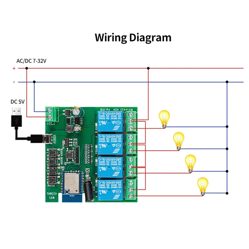 4CH Tuya Wifi interruptor DIY temporizador 85-265V 5V 2,4G Wifi Smartlife módulo de automatización del hogar para IFTT Alexa Google Home