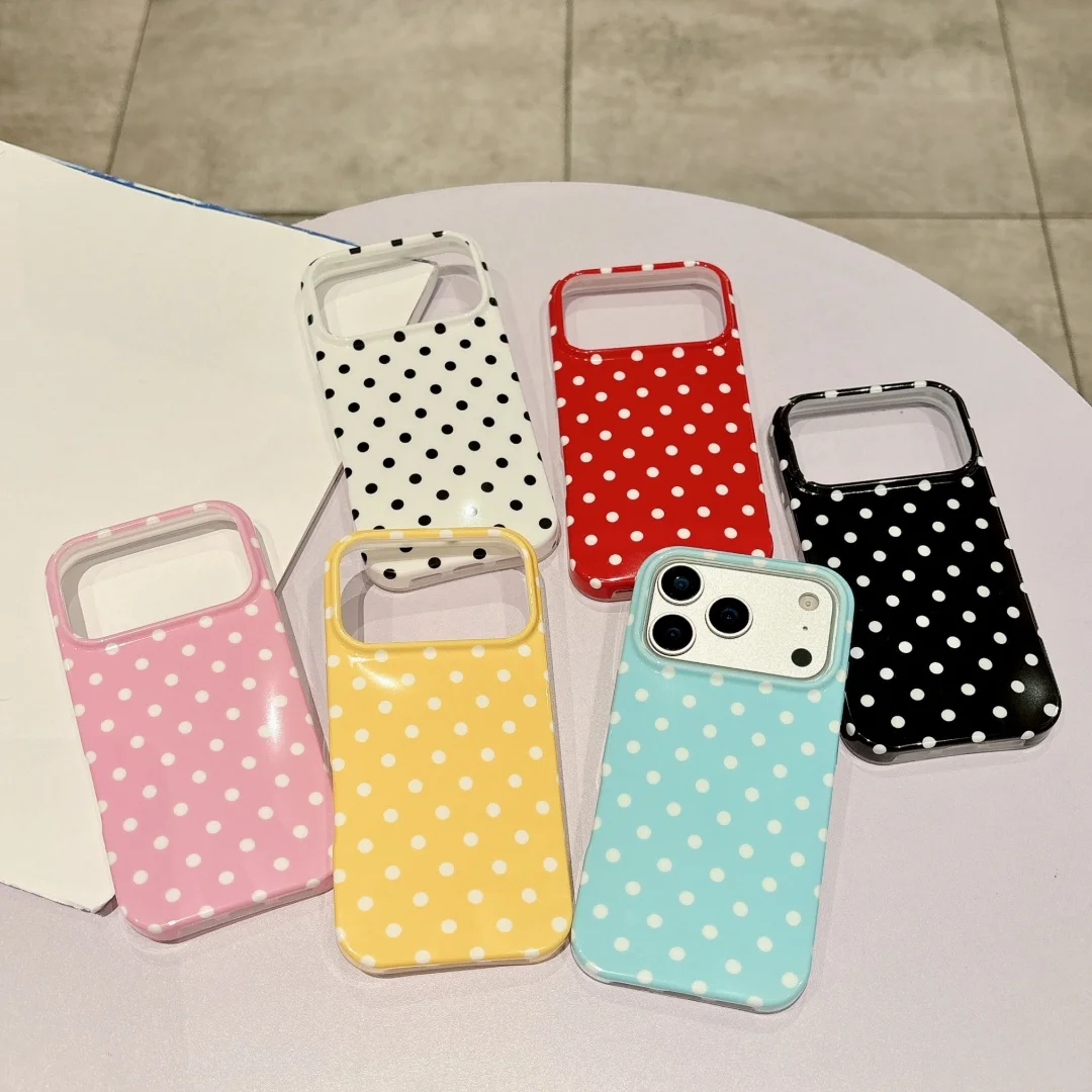 

Full Screen White Polka Dots Phone Case For IPhone 17 16 15 14 13 Pro Max 14 Plus X 17 Air Creative candy color Cover Case