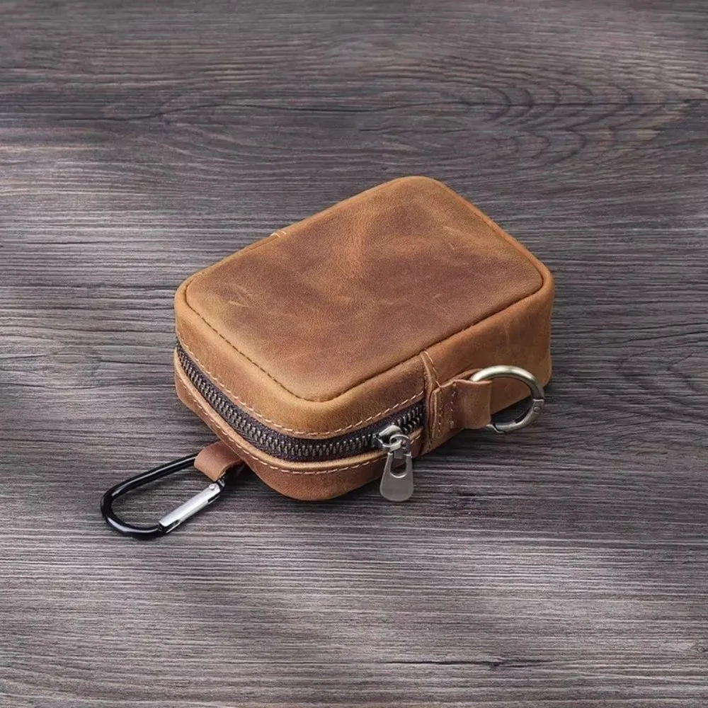Vintage PU Leather Mini Leather Coin Purse Hook Storage Bag Men Wallet Card Bag Key Coin Pouch Belt Waist Bag Waist Bag Use