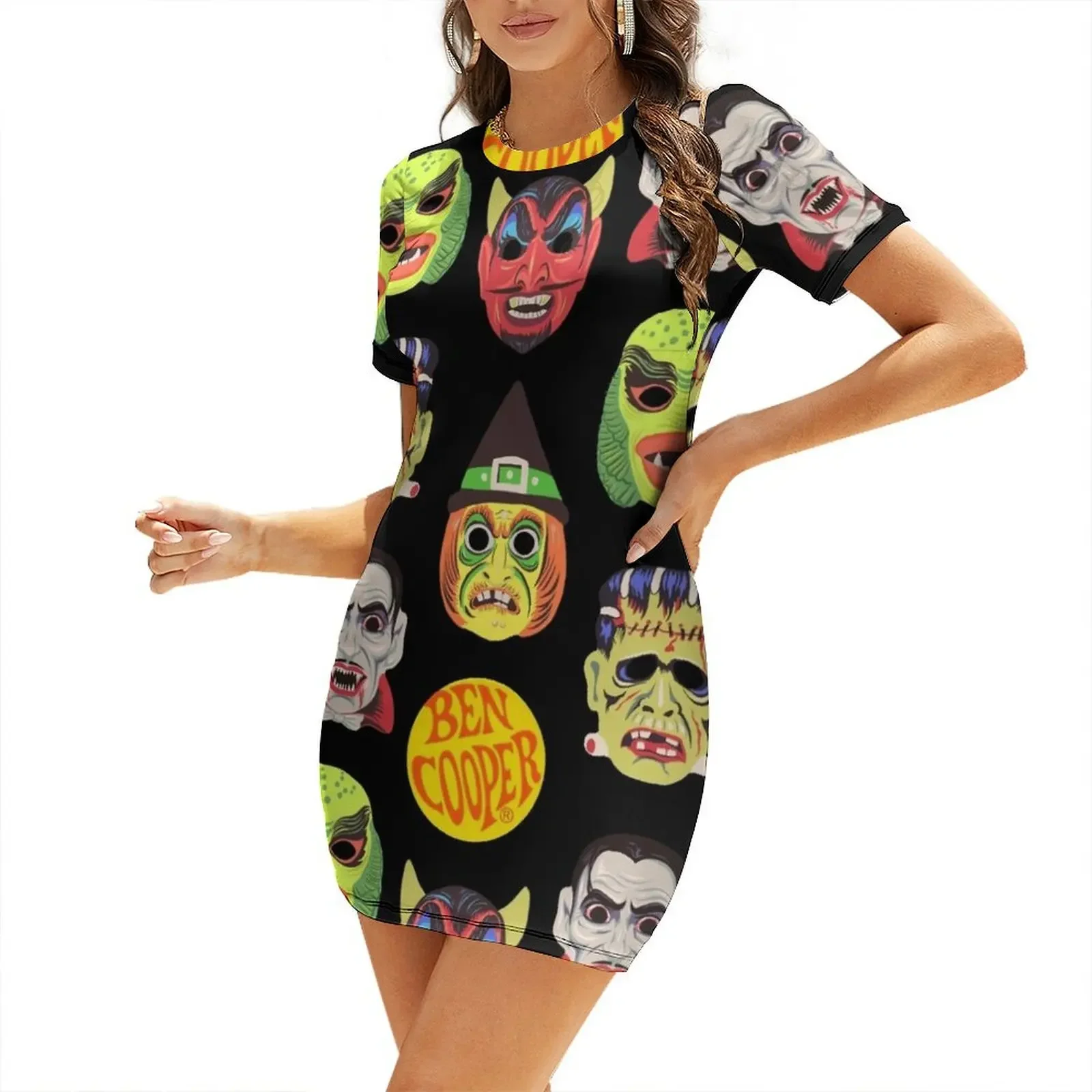 Vintage Halloween Masks Short-Sleeved Dress Dress vintage summer clothes for women Women's dresses women evening dress
