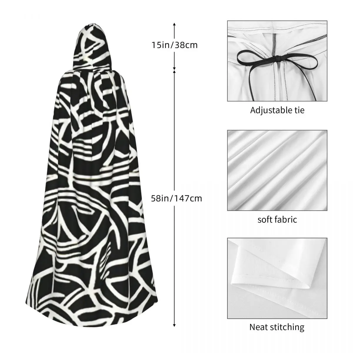 Alte keltische Kunstmuster, langer Kapuzenumhang, Hexe, mittelalterliches Kostüm, Cosplay-Umhang, Halloween-Mantel, Erwachsene, Unisex