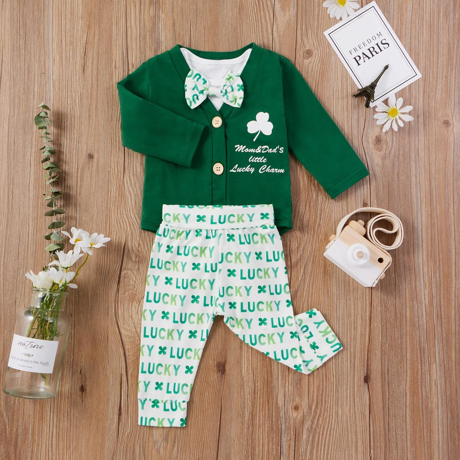 Newborn Baby Clothes Sets 0-24Months Infant Boys And Girls Long Sleeve St. Patrick Day Outfits Letter Printed Suit Baby Clothing