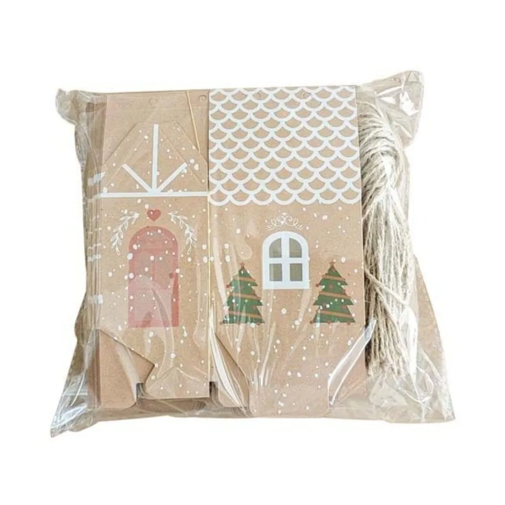 25/50/100pcs Christmas Candy Packing Box Kraft Paper House-shaped Gift Bags Twine Closure Cookie Storage Bag for Party Favors