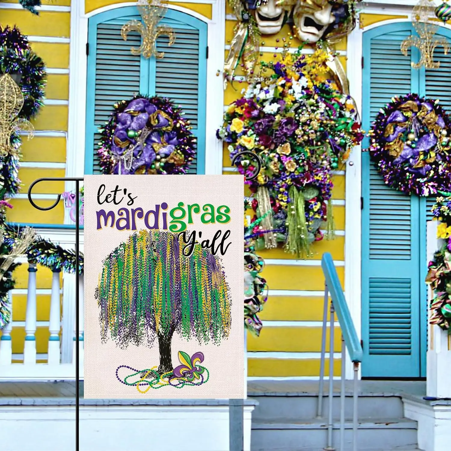 Artofy Let's Mardi Gras Y'all Small Decorative Garden Flag, New Orleans Carnival Tree Fleur De Lis Brads Yard Lawn O UUL EEZ