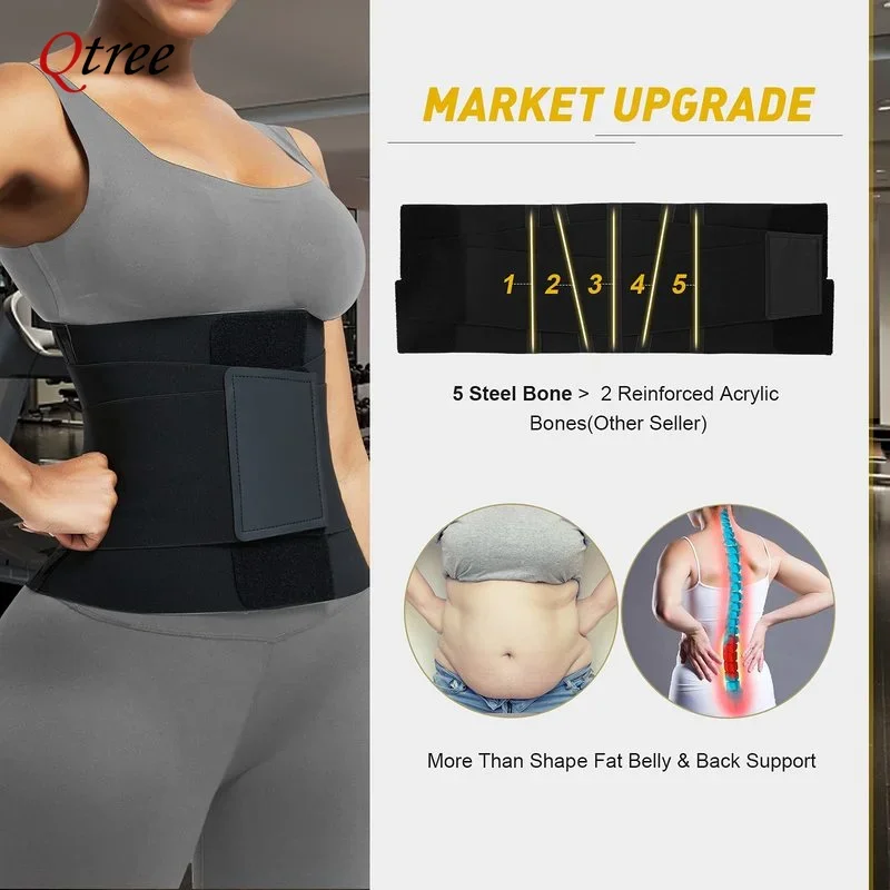 Qtree High Waist Trainer Ab Belt Slimming Body Shaper Slimming Sheath Stretch Bands Waist Trainer Corset Trimmer Faja 3 Loop