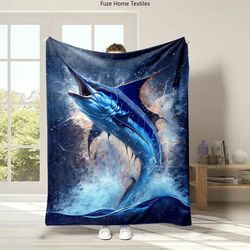Teal Ocean Water Wave Print Throw Blanket,Warm Sofa,Bed Lap Cover,Office Rest Cover,Birthday Home Casual Gathering Present