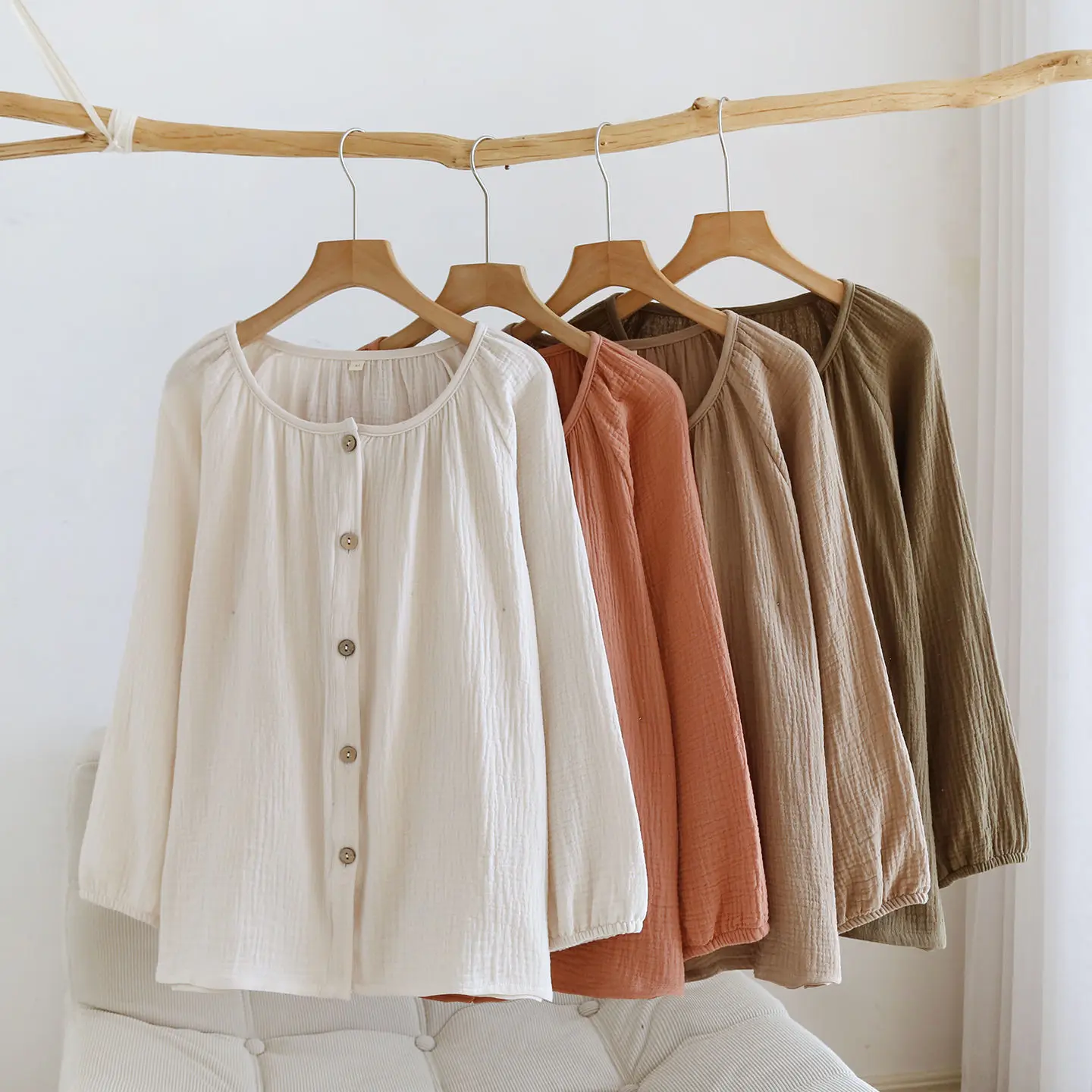 

Женские однотонные хлопковые пижамы с круглым вырезом и длинными рукавами, кардиганы, топы с длинными брюками для весенней и осенней домашней одежды