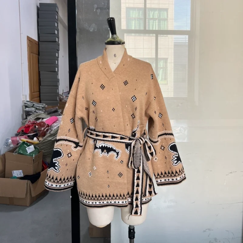 المألوف الرجعية المطبوعة سترة مشغولة من الصوف الدانتيل يصل العصرية مصمم الإناث أنيقة أعلى أنيق أنيق المرأة الخريف الشارع ارتداء #6