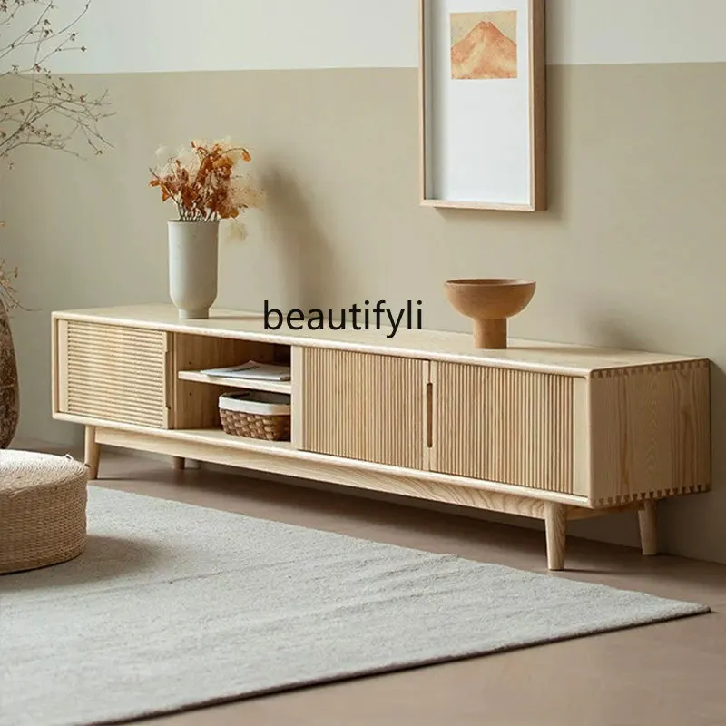 Nordic TV cabinet all solid wood ash wood Japanese modern simple living room small apartment floor cabinet storage cabinet