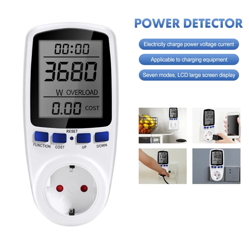 220V Digital LCD Power Meter Wattmeter Socket Wattage Kwh Energy Measuring Outlet EU Plug Overload Protection