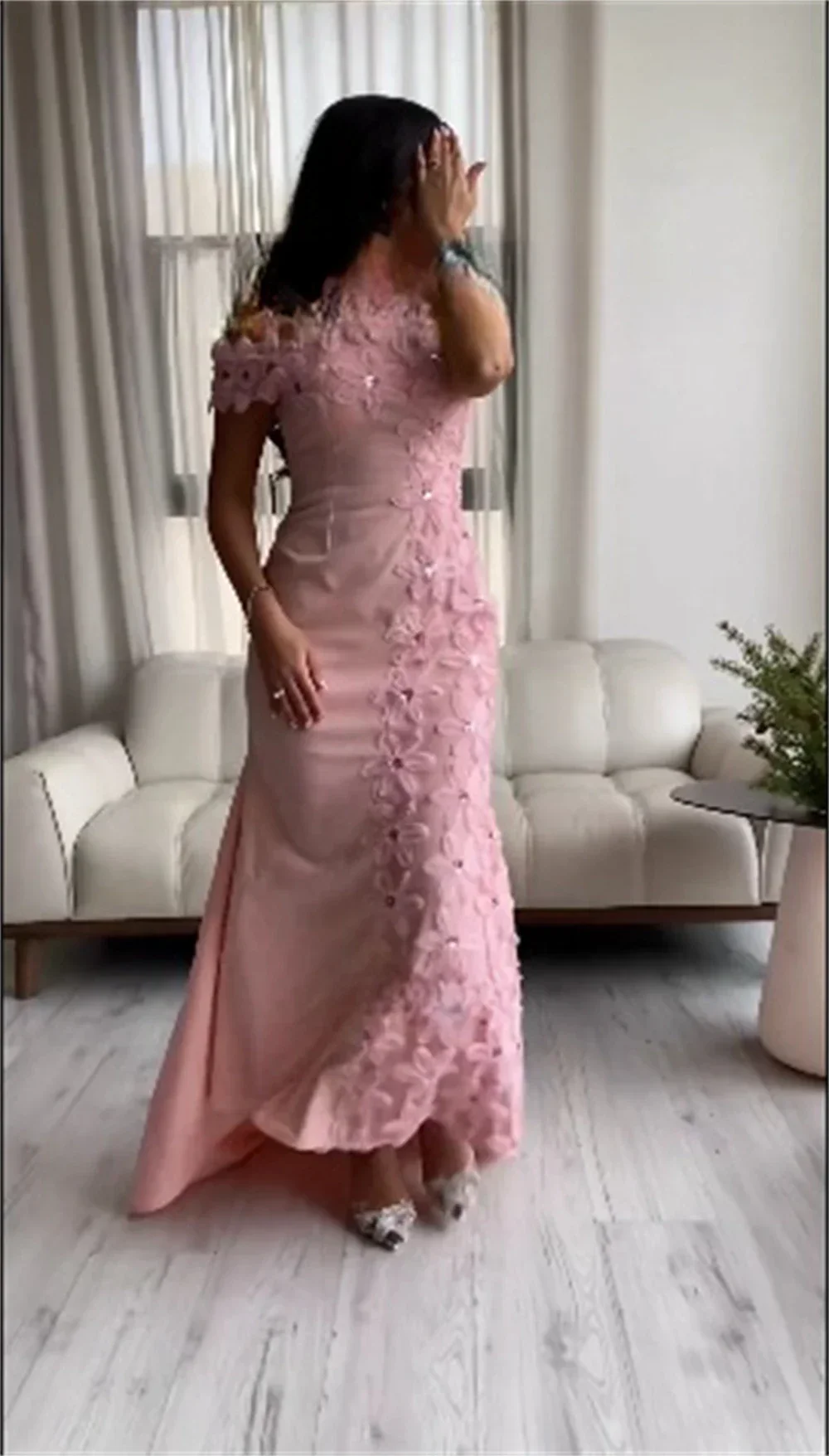 Gown Prom Dress Saudi Arabia Bateall A-line Hi-Lo Length Applique Flower Bespoke Occasion Dresses Formal Evening