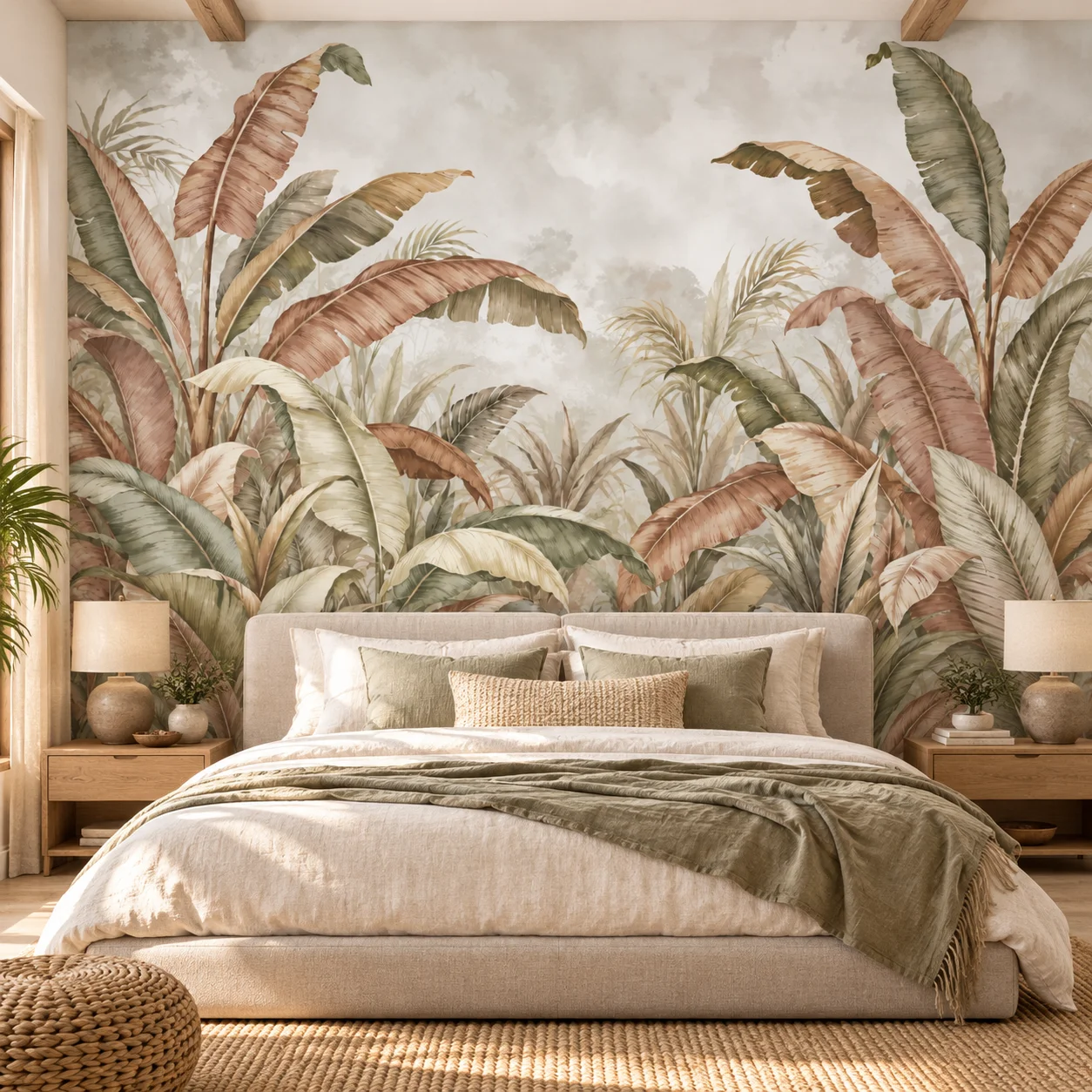 Tropical Wallpaper Mural Banana Leaf Botanical Jungle Bedroom Living Room Decor Accent Wall Covering Non Self Adhesive Art Style